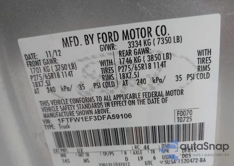 2013 Ford F-150 Xlt from USA, damaged, VIN 1FTFW1EF3DFA59106